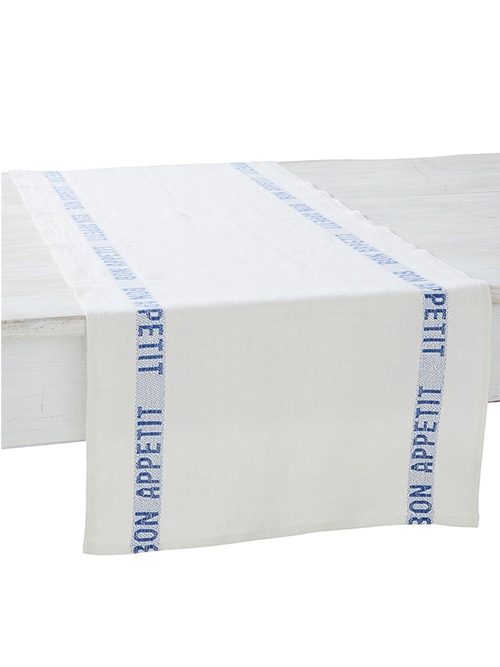 CHARVET EDITIONS テーブルランナー BON APPETIT blanc×bleu 45×150